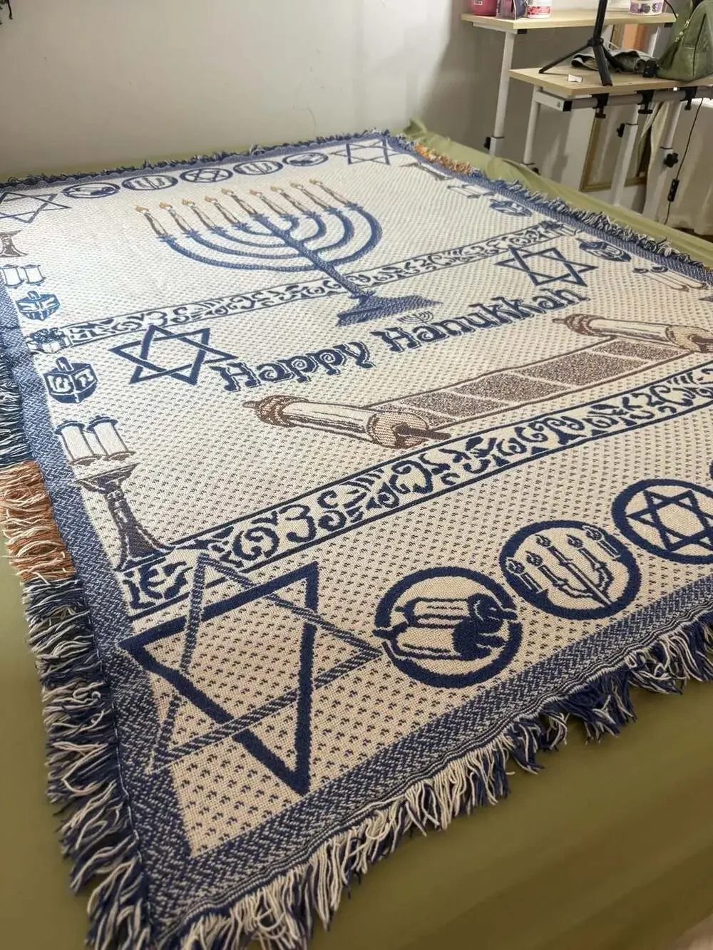 Vintage 1995 Happy Hanukkah Woven Cotton Throw‎ Blanket